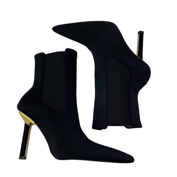 Good American High Kickstand Suede Bootie Size 7.5 Neoprene Black GA118N-X - Picture 2 of 7